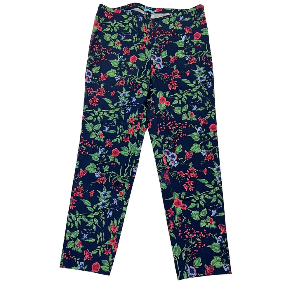 J. McLaughlin Margot Pants Amelia Navy Blue Floral Side Zip Stretch - Size 8